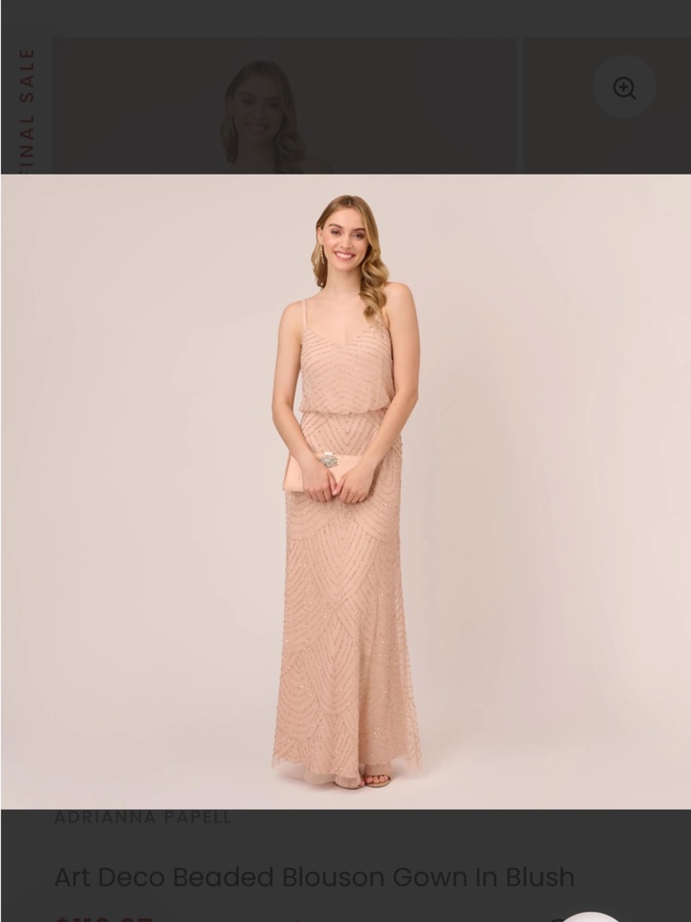 Adrianna Papell Blush Beaded Art Deco Blouson Maxi Gown